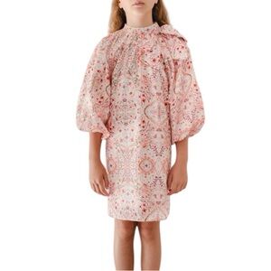 petite amalie Pink Print oroccan Print Bow Neck
Dress